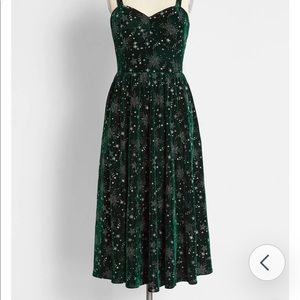 CollectifModCloth dark green sparkly velvet dress